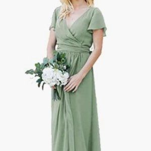 dresspic modest short sleeves wrap formal bridesmaid's dress.